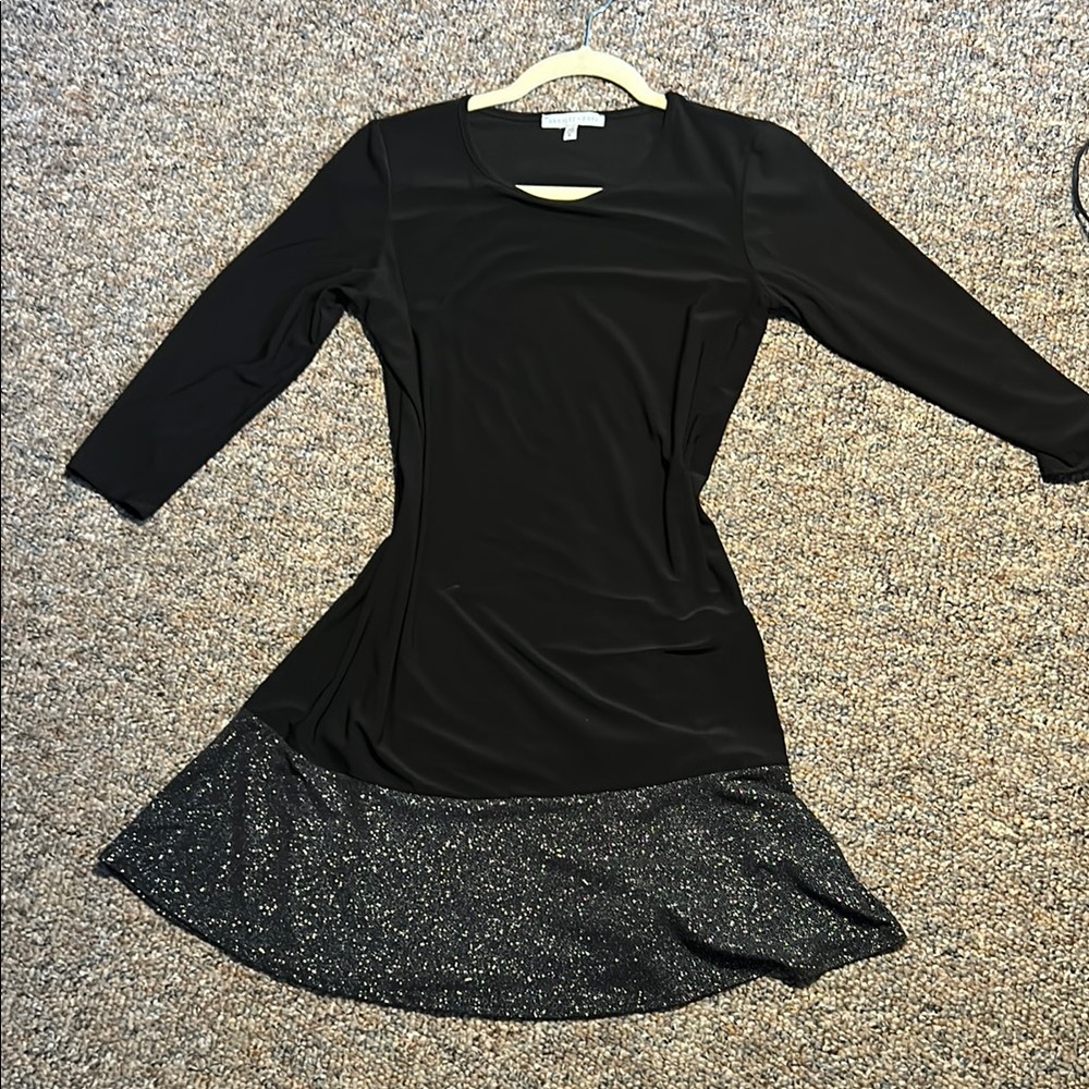 Elegant Black Dress with Glitter Hem